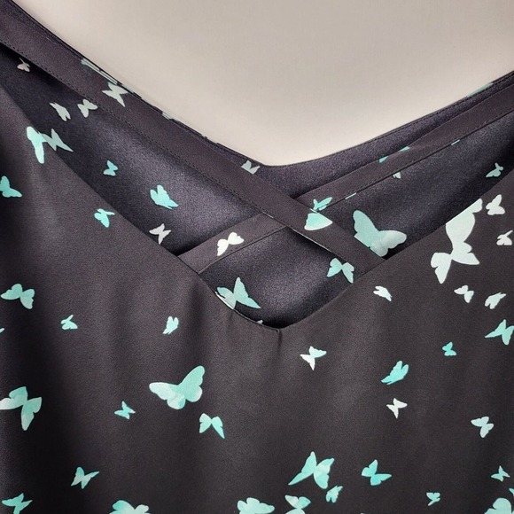 Torrid Butterfly Georgette Double Layer Cami Womens Plus 5 Black Blue Top Blouse - Picture 4 of 10